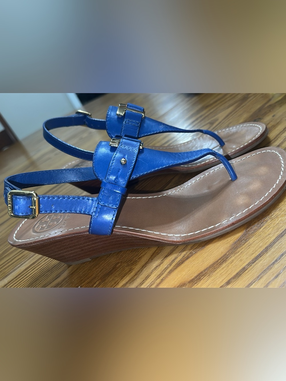 Tory Burch Casey Wedge
Thong Sandal Leather w/"T"
Logo in Royal Blue (shoe21)